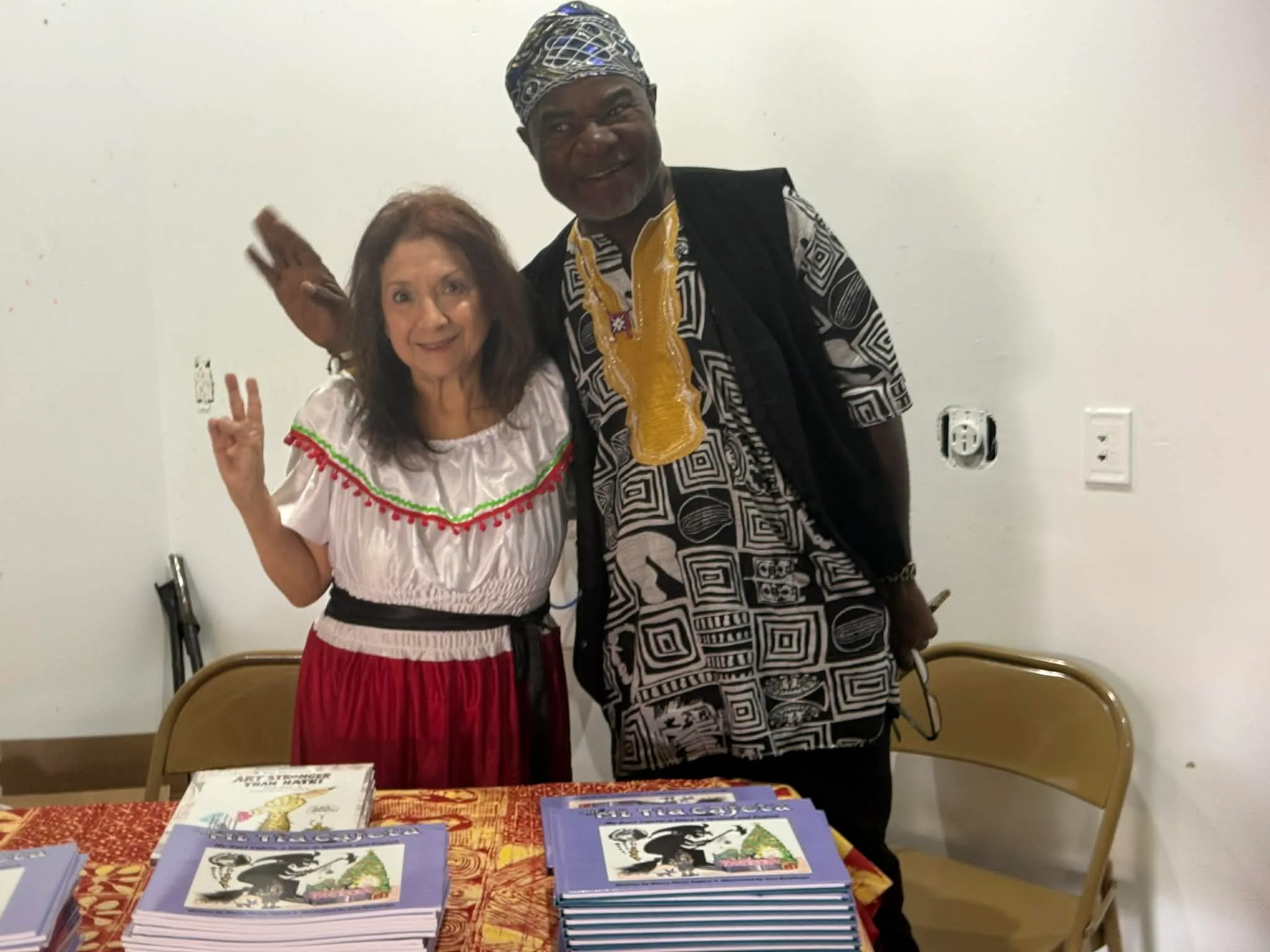 Book signing and display table with candies and copies